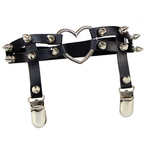 Sexy Rock Pub Punk Garter Belt Rivets Leg Ring Thigh Harness Heart Black PU Leather Vintage Suspenders Women Girls Body Jewelry ► Photo 1/6