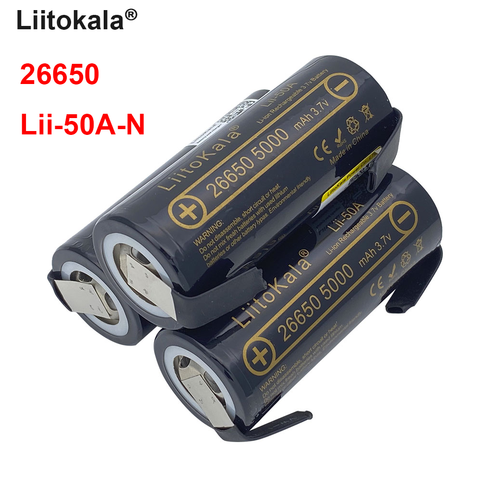 2022 High Capacity LiitoKala 3.7V 26650 5000mah Li-ion Rechargeable Battery Lii-50A-N 26650 battery for Flashlight + DIY nickel ► Photo 1/5