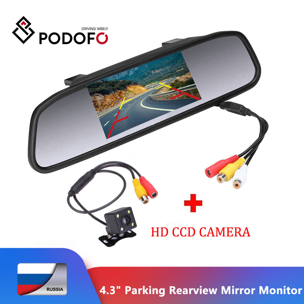 Car 4 LED Night Reverse Parking Vision HD Camera 4.3"LCD Rearview Mirror Monitor 
