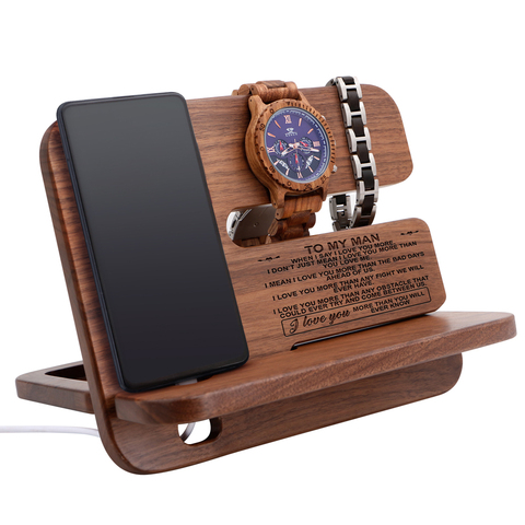 Custom Engraved Cell Phone Stand Watch Holder Walnut Wooden Dock Organizer Wood Mobile Base Charging Docking Station Men Gift ► Photo 1/6