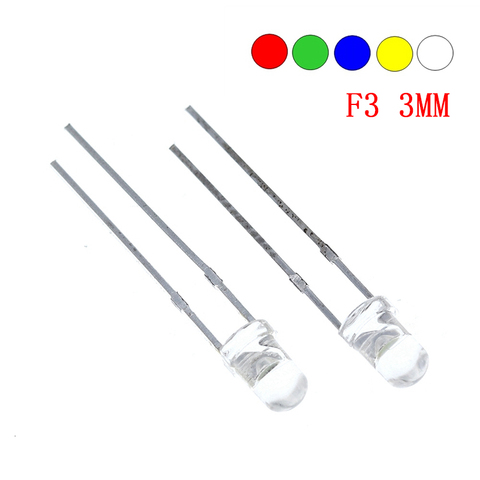 5Colors x20pcs =100pcs F3 Ultra Bright 3MM Round Water Clear Green/Yellow/Blue/White/Red LED Light Lamp Emitting Diode Dides Kit ► Photo 1/2