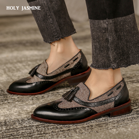 2022 New Handmade Women Shoes Casual Slip on Loafers Female Vintage Bullock Genuine Leather Flats Oxford Shoes Women Loafers ► Photo 1/6