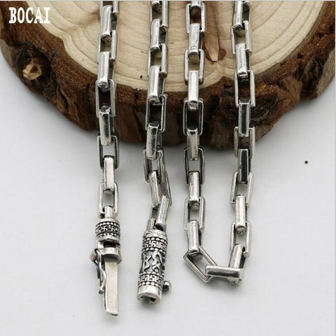 S925 solid sterling silver punk style Thai silver necklace long paragraph rough six-word mantra men's necklace accessories ► Photo 1/6