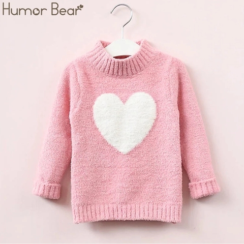 Humor Bear 3-7Y  Baby Girls Knitted Sweater 2022 Winter And Autumn Long Sleeve Warm Half High Collar Cute Heart Kids Sweater ► Photo 1/6