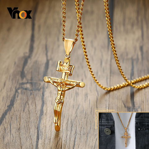 Vnox Men's Assorted Catholic Cross Pendant Necklaces, Stainless Steel Christ Prayer Collar Jewelry,with 24