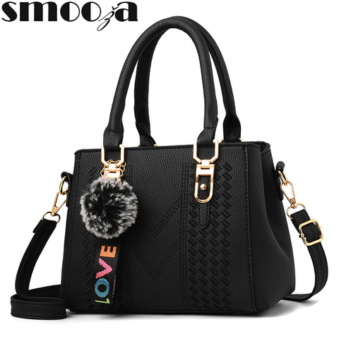 SMOOZA Embroidery Messenger Bags Women Leather Handbags Bags For Women 2022 Sac A Main Ladies Hair Ball Hand Bag ► Photo 1/6