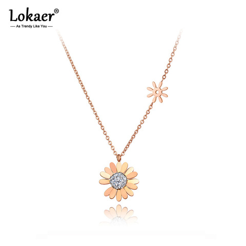 Lokaer Original New Titanium Steel Clay Rhinestone Daisy Flower Charm Pendant Necklaces Trendy Choker Necklace For Women N20115 ► Photo 1/5