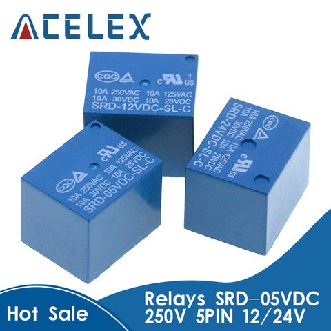 Relays SRD-05VDC-SL-C SRD-12VDC-SL-C SRD-24VDC-SL-C SRD-48VDC-SL-C 5 Pin DC 5V 12V 24V 48V 10A 250VAC 5PIN Power Relays ► Photo 1/6