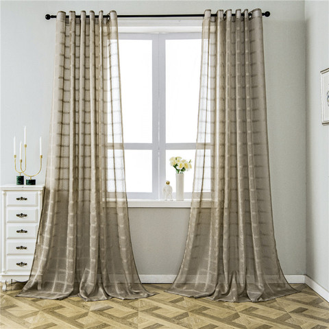 Coffee Geometric Pattern Voile Curtain Sheer Curtains for Living Room Bedroom Kitchen Decorative Door Window Tulle Drapes ► Photo 1/6