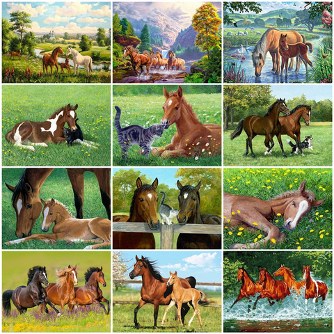 HUACAN Oil Painting Animals DIY Hand Painted Wall Art Drawing Acrylic Horse Picture By Numbers Gift Home Decor ► Photo 1/6