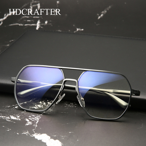 HDCRAFTER Metal Oversized Computer Eye Glasses Anti-Blue Rays Photochromic Lenses Eyeglasses Frame For Women Men Oculos de grau ► Photo 1/6