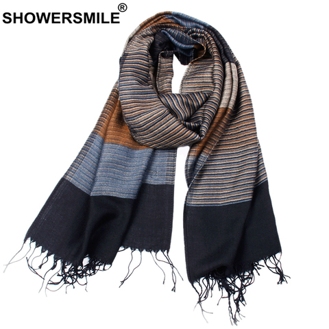 SHOWERSMILE Men Scarf Striped Tassel Winter Scarf for Men Designer Brand Acrylic Men's Scarves 180cm*52cm ► Photo 1/6