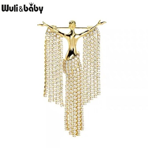 Wuli&baby Rhinstone Lady Figure Brooches For Women Alloy Beauty Tassel Girl Brooch Pins Gifts ► Photo 1/4