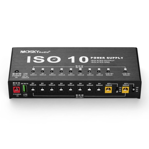 MOSKY ISO-10 Quality Guitar Effect Power Supply Station 10 Isolated DC Outputs & One 5V USB Output for 9V 12V 18V Guitar Effects ► Photo 1/6