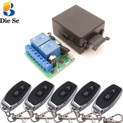 433MHz Universal rf Remote Control Switch DC12V 10Amp 2CH rf Relay Receiver and Key fobs for Universal Garage and gate Control ► Photo 1/6