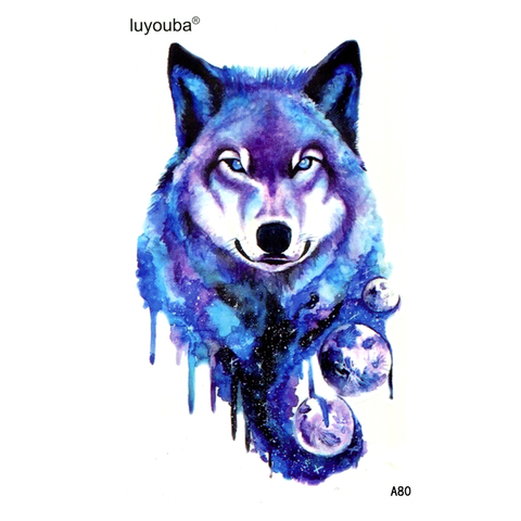 Blue Wolf Waterproof Temporary Tattoo Men Beauty Henna Flash Tattoo Tatuajes  Tatoo Kids Stickers Temporary Tattoos Sleeves ► Photo 1/2