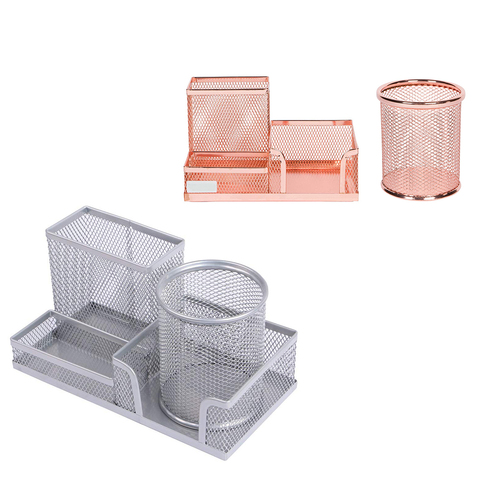 XRHYY Mesh Wire Multi-Functional Desk Pen Organizer Pencil Cup With 3 Compartments Stationery Holder For Office School Supplies ► Photo 1/6