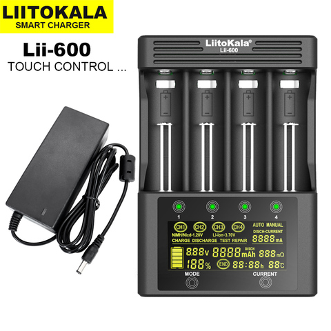 2022 LiitoKala Lii-600 LCD Battery Charger For Li-ion 3.7V and NiMH 1.2V battery Suitable for 18650 26650 21700 26700 AA AAA ► Photo 1/6