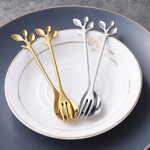 Creative Stainless Steel Spoon Branch Leaves Spoon Fork Coffee Spoon Christmas Gifts Kitchen Accessories Tableware Decoration ► Photo 1/6