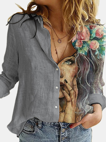 Aprmhisy Turn Down Collar Long Sleeve Blouse Women Shirts Elegant Print Autumn Casual Office Button Shirt Tops ► Photo 1/6