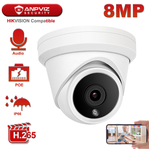 Hikvision Compatible Anpviz 4K POE IP Camera Outdoor/Indoor 8MP Video Surveillance Turret Camera Compatible DS-1273ZJ-130-TRL ► Photo 1/6