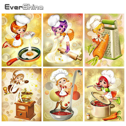 Evershine Full Square/Round Drill 5D DIY Diamond Painting Cartoon Diamond Embroidery Chef Girl Cross Stitch Mosaic Home Decor ► Photo 1/6