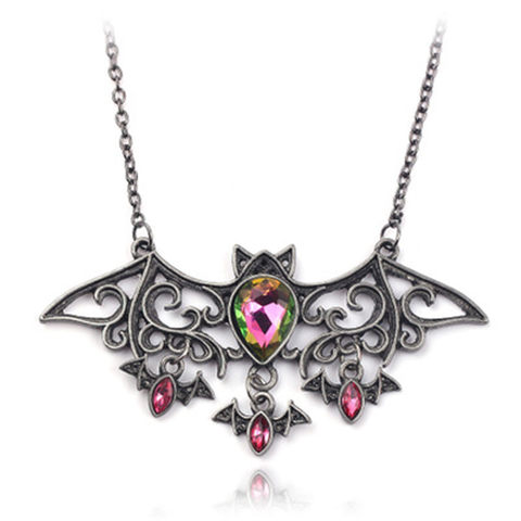 Vintage Halloween Necklace Alloy  Bat Animal Pendant Red Rhinestone Necklaces For Women Men Holiday Party  Jewelry Gifts, 1 PC ► Photo 1/6