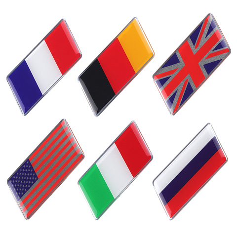 Auto 3M tape Metal 3D Emblem Badge Racing Sports Decals Car Body Trunk Sticker for Russia Italy England German France USA Flag ► Photo 1/6
