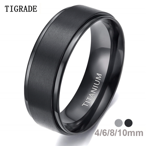 Tigrade 4/6/8/10mm Black Titanium Ring Man Brushed Wedding Band Women Engagement Rings Silver Color Bague Femme anneau bijoux ► Photo 1/6