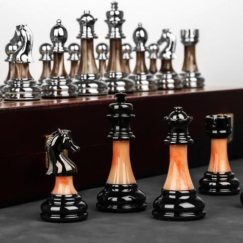 Chess high-end gift box solid wood folding chessboard imitation jade chess pieces, retro European style ornaments ► Photo 1/6