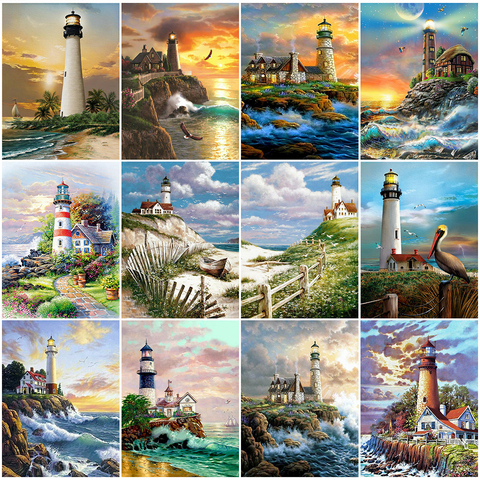 MomoArt 5D Diamond Painting Lighthouse Picture Of Rhinestone Full Square Diamond Embroidery Landscape Cross Stitch Wall Art ► Photo 1/6