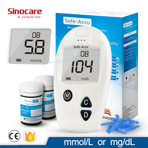 Sinocare Safe-Accu Blood Glucose Monitor Kit with 50/100 Test Strips Needles Test Accurate for Diabetes Glucometer Blood Sugar ► Photo 1/6