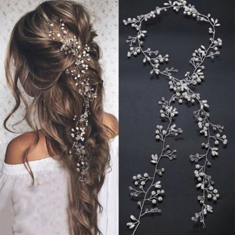 Crystal Pearl Bridal Tiaras Hairbands Hairpins Bridesmaid Diamante Hair Vine Accessories Wedding Jewelry 35cm Headwear ► Photo 1/6
