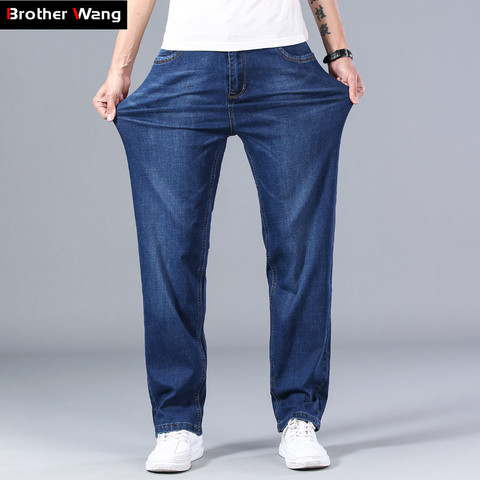 2022 New Classic Men's Thin Blue Jeans Advanced Stretch Loose Straight Denim Trousers Male Brand Pants Plus Size 40 42 44 ► Photo 1/6