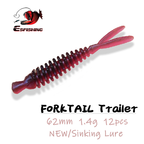 ESFISHING New 2022 Worm Lure Forktail Trailer 2.4in 12pcs High Quality Soft Lure for Fishing Tackle ► Photo 1/6