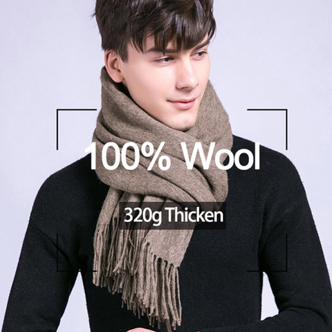 Man's Winter Wool Scarf Cashmere Luxury 2022 Thicken Solid Warm Shawls and Wraps for Men Pashmina Muffler 100% Pure Wool Scarves ► Photo 1/6