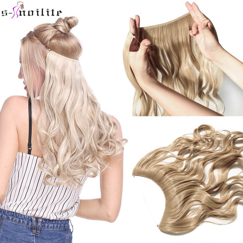 SNOILITE 20 inches Long Synthetic Hair Heat Resistant Hairpiece Fish Line Wavy Hair Extensions Secret Invisible Hairpieces ► Photo 1/6