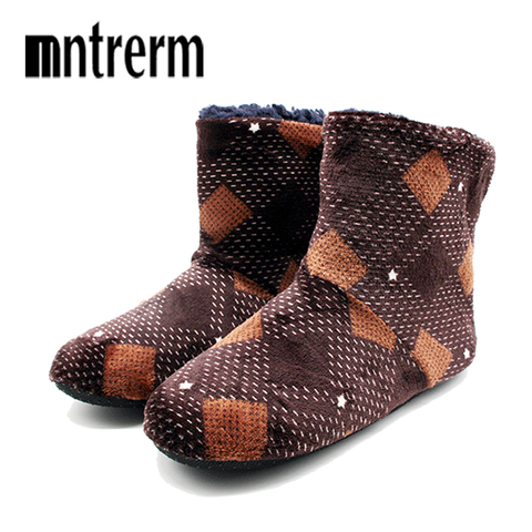 Mntrern Casual Men Shoes Home Slippers Lattice Soft Plush Male House Slippers Warm Winter New Cotton Slippers Shoes Men Big Size ► Photo 1/6