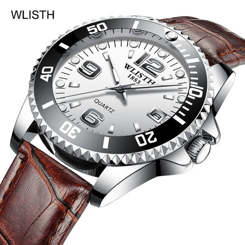 WLISTH New Fashion Men Watches Analog Quartz Wristwatches 30M Waterproof Luminous Sport Date Leather Band Watches reloj hombre ► Photo 1/5