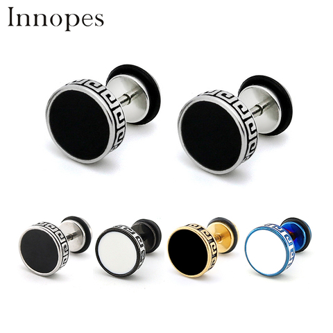 Innopes Unisex Barbell Titanium Steel Men stud Earrings Punk Anti allergy Piercing Ear Stud Male fashion Jewelry Best Gifts ► Photo 1/6