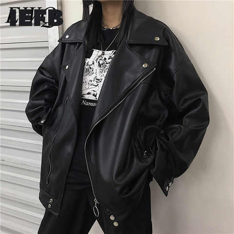 IEFB /men's wear 2022 autumn fashion new streetwear Black PU Leather oversize Jacket Loose Zipper Korean hip hop coat 9Y1188 ► Photo 1/6