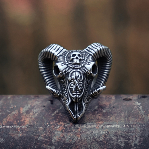 EYHIMD Evil Sacrifice Sorcerer Goat Head Mask Skull Rings Mens Punk Rock 316L Stainless Steel Ring Demon Biker Jewelry ► Photo 1/6