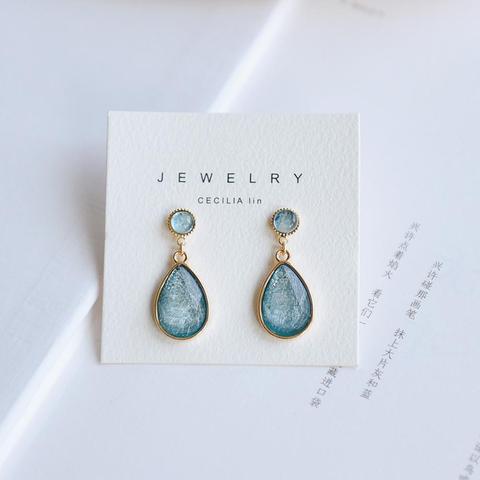 Japanese Simple Temperament Female Blue Crystal Stone Geometry Water Drop Clip Earrings No Piercing For Korean Women Girl's Gift ► Photo 1/6