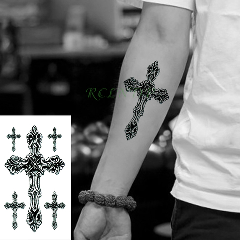 Waterproof Temporary Tattoo Stickers Cross Tribal Totem Fake Tatto Flash Tatoo Tatouage Neck Hand Back Foot for Girl Women Men ► Photo 1/6