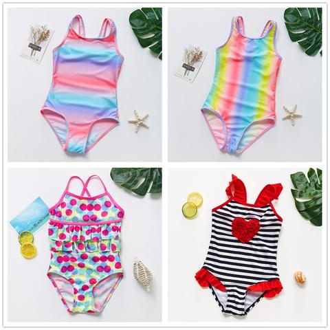 3-16Year Girls swimwear Kids one piece Teenager Girls Swimwear Rainbow Children swimsuit Kids Beachwear Bathing suit-ST185MIX ► Photo 1/6