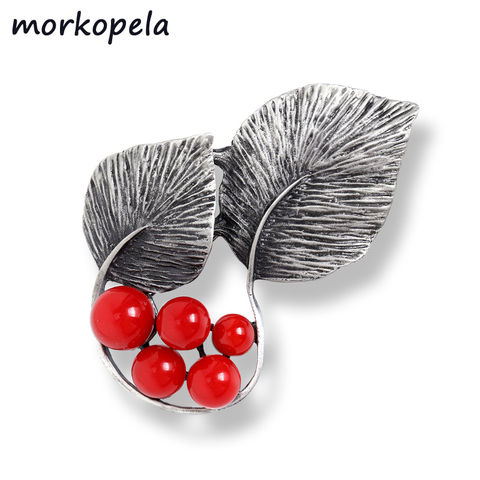 Morkopela Red Stone Vintage Flower Leaves Brooch Bouquet Clothes Pin Antique Metal Brooches And Pins For Women ► Photo 1/6