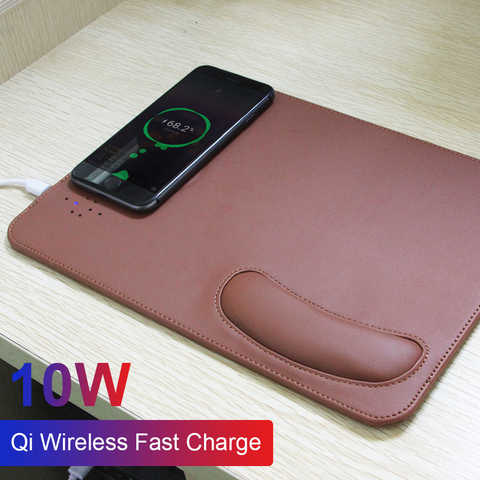 Qi 10W Wireless Charging Mouse Pad PU Leather Mobile Phone Charger Mouse Mat With Wrist Rest PC Office Home Computer Mousepad ► Photo 1/6