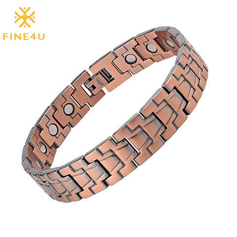 FINE4U B375 99.99% Pure Copper Magnetic Bracelet for Men 1500Gauss Magnet Health Energy Bracelets & Bangles Wide Copper Jewelry ► Photo 1/6