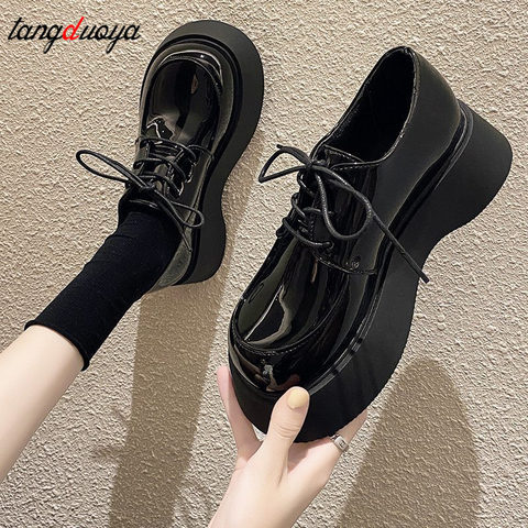 Japanese new fashion thick-soled trend British style simple casual single shoes women's shoes platform Women Chunky Sneakers ► Photo 1/6