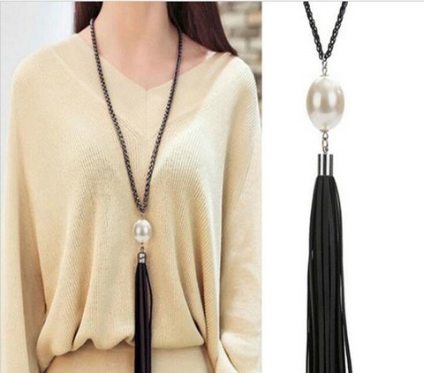 2022 NEW Arrival Tassel Pendant Sweater Chain Long Beads Necklace for Women Girls Fashion Jewelry Gift wholesale ► Photo 1/6